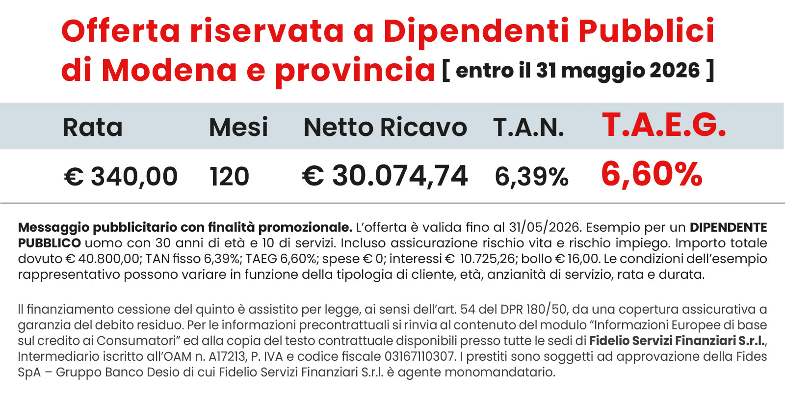Offerta dipendenti pubblici modena maggio 2026